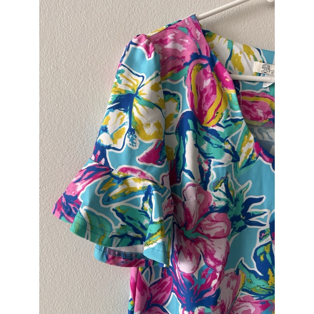 Aryeh Shift Dress Womens M Blue Pink Floral Preppy Resort Bright Colors Beach - Picture 4 of 10